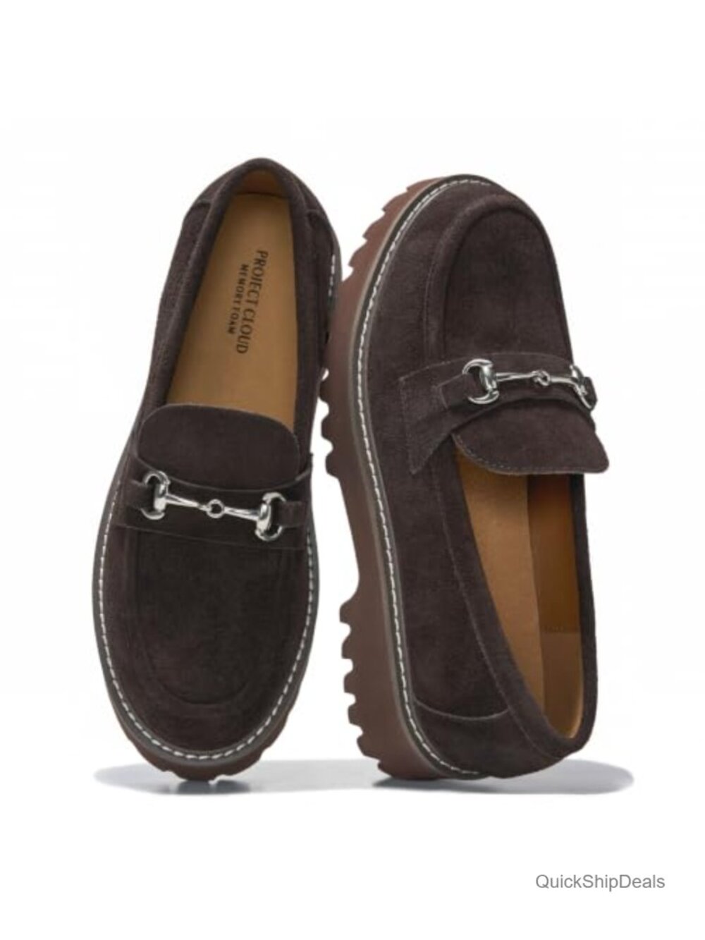 Genuine Leather Loafers Horsebit Slip On Chunky Lug Sole Womens